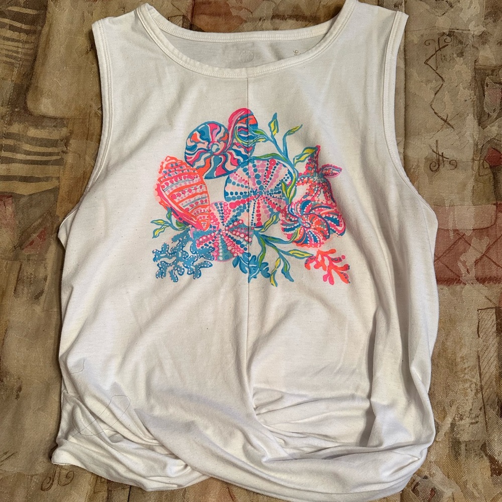 Lilly Pulitzer White Crop Top with Pink and Blue Design